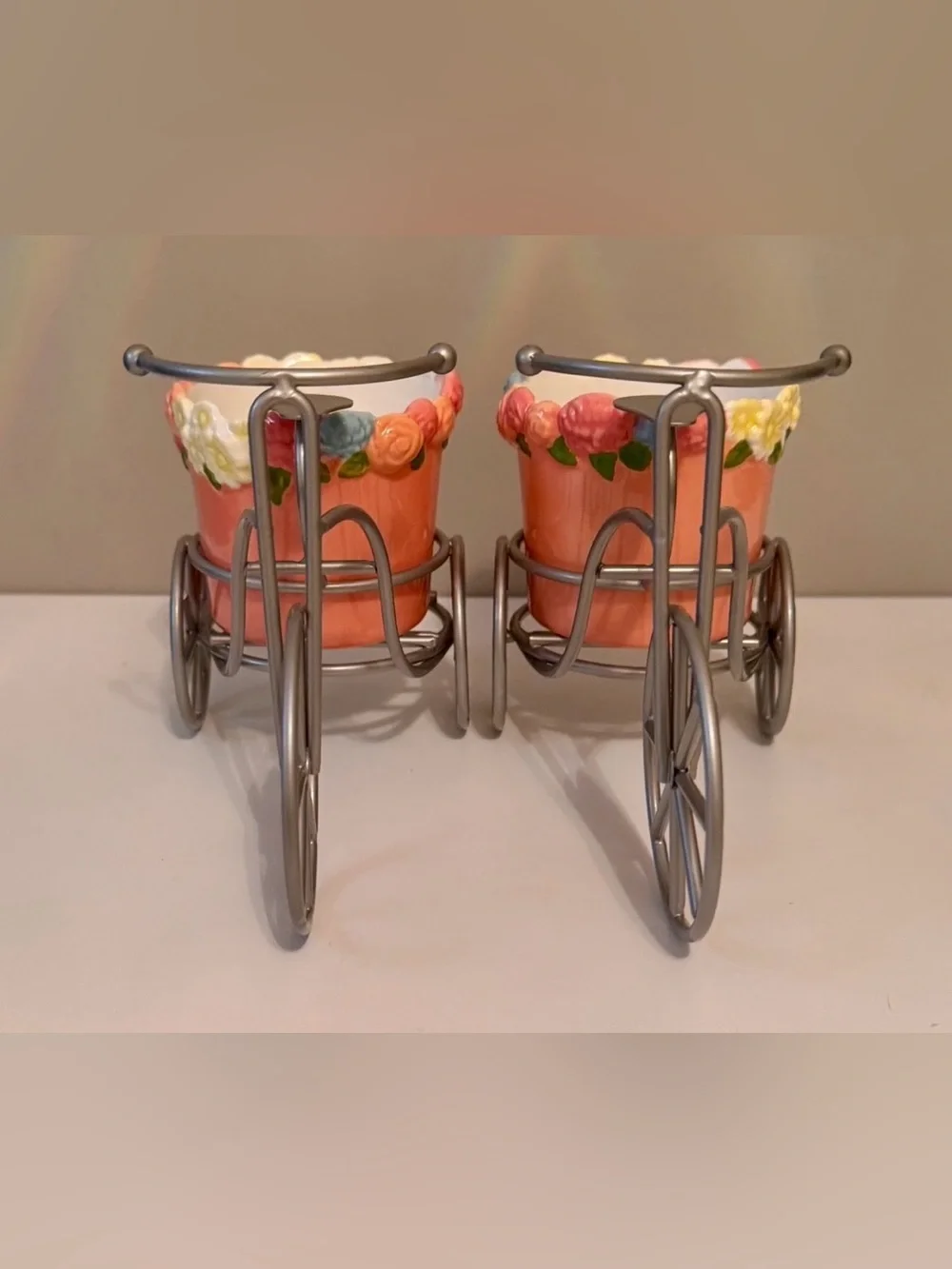 Pink Floral Ceramic Candle Holder in Bicycle Holder - Set of 2 Yankee Candle